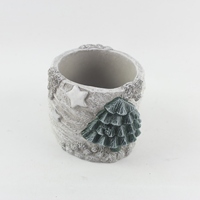 Petit pot de fleurs rond en ciment durable pour l'extérieur avec motif de bonhomme de neige et de cactus de Noël