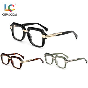 Best Selling Square Thick Acetate Full-rim Frame Metal Legs Myopia Glasses Anti-blue Coating Unisex CE Certified Cool Design