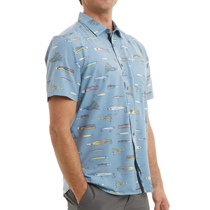 Chemise de pêche entièrement boutonnée en nylon recyclé sublimé Brandsun, avec fermeture à boutons perlés et impression intégrale motif poisson, personnalisable. - Product Image 3
