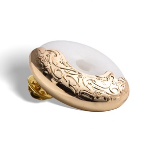 Factory Price Jade Material Beige Color Round Shape Pin Badge - Product Image 3
