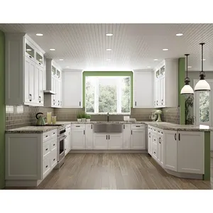 Armario de cocina de madera maciza integrado, diseño clásico, moderno, de lujo, Estados Unidos, rta, color blanco, modular