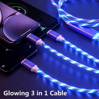 2025 produk baru kabel pengisi daya USB Led pemancar cahaya multiwarna lampu mengalir Led pengisi daya Usbc 3 in 1 kabel Data kabel Usbc