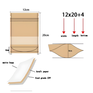 Bán hàng nóng giấy kraft trắng nâu đứng lên túi túi có thể khóa lại bao bì thủ công Ziplock với cửa sổ - Product Image 4
