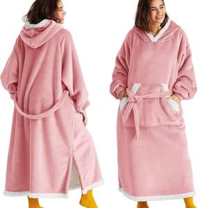 Wearable Blanket <strong>Hoodie</strong> Women <strong>Long</strong> Sherpa Fleece Hooded Blanket With Giant Pocket and Belt Winter Gifts for Girlfriend Mom - Product Image 3