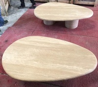 Table basse ovale en travertin, moderne, beige et blanc, finition mate, meubles pour salon, décoration intérieure