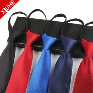 Fashion Simplif Formal Zipper Necktie Solid Red Jacquard Adjustable Necktie Woven Wholesale Polyester Zipper Ties
