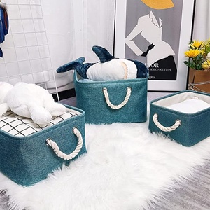 Homeplus 2024 nuevos contenedores de almacenamiento grandes de lino decorativos personalizados con asas Cubby Bins para oficina hogar estantes dormitorio - Product Image 5