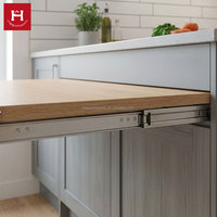 HAPPY HOUSES Armoires de cuisine en bois avec table escamotable, style Shaker gris moderne, ensemble de rangement haut de garde-manger avec coin magique rotatif