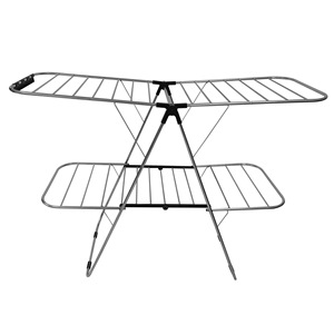 Double Layer Stainless Steel Floor Standing Folding Clothes <b>Rack</b> Airfoil Design X Shape Mobile <b>Drying</b> <b>Rack</b> For Home Use - Product Image 1