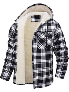 Chaqueta de algodón a cuadros acolchada para <span class=keywords><strong>hombre</strong></span> con logotipo personalizado, forro polar Sherpa, con capucha, estilo franela, chaqueta de invierno con cremallera completa - Product Image 4