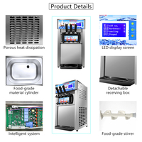Machine à Glace Italienne Automatique, 3 Parfums, pour Yaourt Glacé, Fabrication Commerciale de Crèmes Glacées pour Entreprises et Rouleaux de Glace