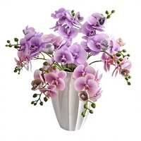 Anggrek Phalaenopsis PVC Artifisial Ukuran Kecil, Sentuhan Realistis 3D, Embossed 3D Printing, Melembapkan, untuk Dekorasi Rumah/Teh