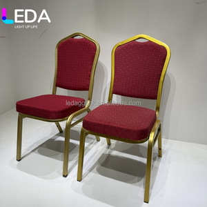 Chaise de banquet LEDA avec cadre doré, tissu rouge, chaises de salle à manger pour hôtel, mariage, événements, conférences, chaise de salle de réception pour salle de banquet - Product Image 6