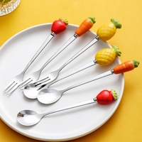 Ensemble de fourchettes et cuillères en acier inoxydable avec manche en céramique, petit ensemble de couverts pour fruits, desserts, café, thé, apéritifs, vaisselle de cuisine