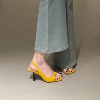 Sandales à talons aiguilles jaunes en similicuir à bout ouvert avec bride arrière, chaussures d'été tendance pour femmes, livraison directe