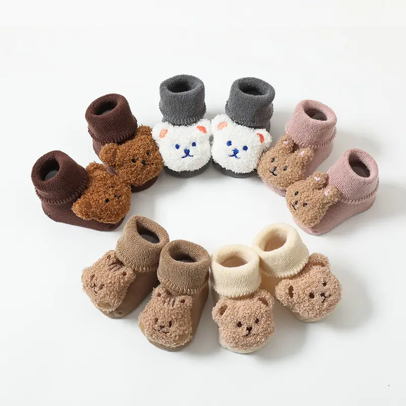 Winter Newborn Thicken Terry Loop Warm Stockings Cute 3d Cartoon Bear Dolls Anti Slip Baby Floor Socks