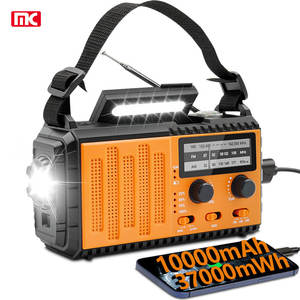 Taşınabilir şarj edilebilir acil güneş el krank AM/FM radyo USB telefon şarj 10000mAh güç banka SOS sinyal fener 5W - Product Image 1