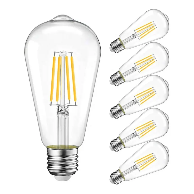 ST64 kısılabilir 4W 6W 8W Vintage Edison LED Filament ampul E26 110V E27 220V ucuz hızlı teslimat şeffaf cam ampuller stokta