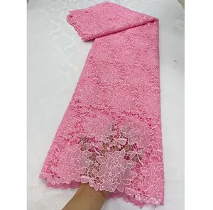 China Wholesale Pink Guipure Embroidery Lace Fabric Cord Lace With Sequins For Wedding Evening Dress