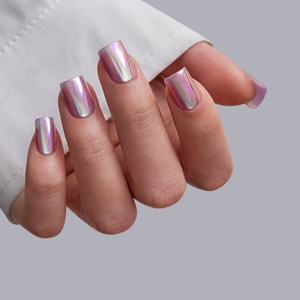 BTArtbox Faux Ongles à Presser en Gel Souple de Luxe, Courts Carrés, Effet Chrome Œil de Chat Violet, Faits Main, Vente en Gros - Product Image 1