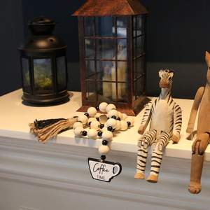 Meplait perles en bois naturel et guirlande de corde de jute motif ovale ornement suspendu sur le thème du café pour la décoration intérieure - Product Image 3