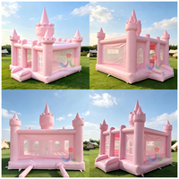 Château gonflable commercial en PVC rose pastel de 0,55 mm, personnalisé, pour l'intérieur et l'extérieur, pour les fêtes