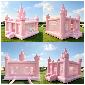 Château gonflable commercial en PVC rose pastel de 0,55 mm, personnalisé, pour l'intérieur et l'extérieur, pour les fêtes - Product Image 2