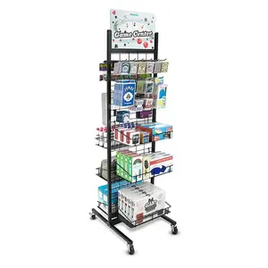 Custom Store Briefpapier Stift Geschenk karte Handy Zubehör Metall Mesh Haken Display Rack Ständer mit Rädern