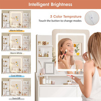 Table de Maquillage Professionnelle avec Grand Miroir, Étagères Cosmétiques, Prise Électrique et Support pour Outils Capillaires – Offre Spéciale Grossiste