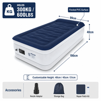 Matelas Gonflable Simple avec Pompe Intégrée, PVC Floqué, Structure Double Couche Ondulée, Portable pour Maison et Camping, OEM