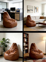 Housse de pouf-lit inclinable fonctionnelle à dossier haut en similicuir pour mobilier de jardin et de maison, pour remplissage DIY avec rangement