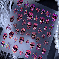 Autocollants 5D pour ongles, motif crâne et flamme, holographiques, pailletés, auto-adhésifs, pour nail art, gothique, festival, fête, fournitures de manucure