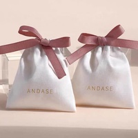 Pochette en coton pour bijoux avec impression de logo personnalisé, sac pour boucles d'oreilles, collier, bracelet, mini sac en velours pour cadeau de Noël avec cordon de serrage