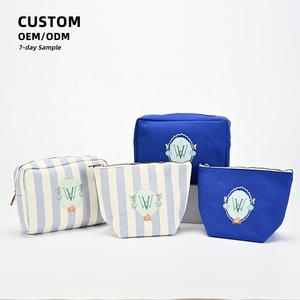 Pochette de maquillage portable grande capacité en toile personnalisée, motif rayures <span class=keywords><strong>bleu</strong></span> roi, imprimé coquillages et crabes, sac de voyage pour femme - Product Image 6