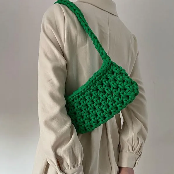 Summer Luxury Cotton Knitted Rope Handwoven Mini Square Shoulder Bag Personalized Simple DIY Crochet Material Armpit Clutch