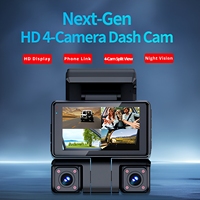 Enregistreur de conduite WiFi 4 canaux avec écran IPS 3 pouces, 4 objectifs (avant, intérieur, arrière) 2.5K+1K+1K+1K, Dashcam DVR avec vision nocturne