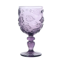 Verre à pied vintage violet en verre gaufré motif poissons marins et étoiles, directement de l'usine, pour usage domestique (haute et basse)