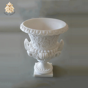 Pot de fleurs en marbre sculpté à la main Vase en pierre Statues de décoration de jardin de style occidental de taille personnalisée pour la collection de cadeaux pour l'extérieur - Product Image 4