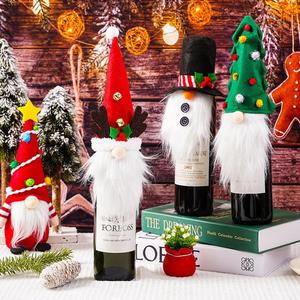 Housse de bouteille de <span class=keywords><strong>vin</strong></span> en tissu, gnome de Noël, sapin de Noël, chapeau en forme de bois de cerf, décoration de table de Noël, ornement - Product Image 6