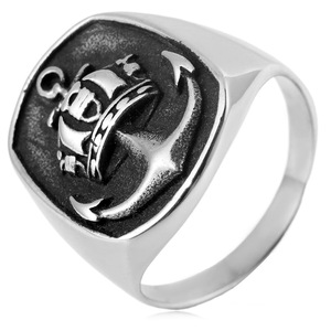 yunnique Men's Anchor <b>Titanium</b> Steel <b>Ring</b> Silver Geometric Design Fashion Jewelry Gift - Product Image 1