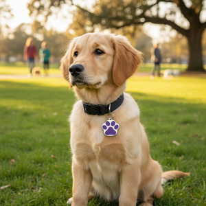 Targhetta identificativa per animali domestici in metallo viola con zampa piccola per cani - Product Image 3