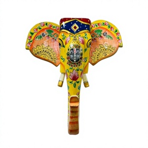 SwamiG TradeX Handcrafted Wooden <b>Elephant</b> Head Art Deco Irregular Shape Vertical Wall Sculpture-For Weddings Birthdays Diwali - Product Image 1