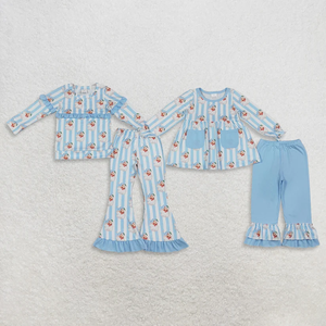 ชุดเสื้อผ้าเด็กผู้หญิงแขนยาวลายคริสต์มาสสีฟ้าลายทาง - Product Image 2