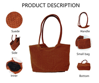 Sac fourre-tout en daim de luxe élégant 3223 H Premium avec petite pochette assortie, sac fourre-tout en daim tissé pour un usage quotidien, le bureau, le travail, les courses, les voyages