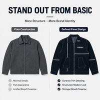 Fabricant OEM de vêtements streetwear, veste de travail personnalisée avec surpiqûres contrastées, fermeture éclair, col rabattu, en sergé de coton épais pour homme