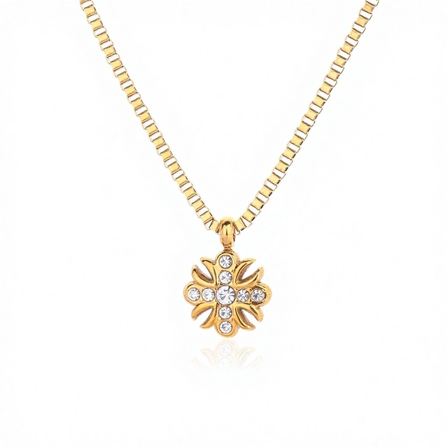 European American Hip-Hop Full-Diamond Iris Cross Flower Pendant Personality Trendy Unisex Fashion All-Match Copper Box Necklace
