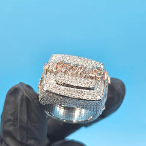 Lujo para hombre Iced Out Hip Hop joyería personalizada 925 plata esterlina Moissanite diamante letra anillo regalo personalizado - Product Image 2
