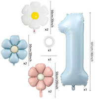 Ensemble de ballons numériques mats de 40 pouces en forme de marguerite, animaux de dessin animé et extraterrestres en aluminium pour décorations de scènes de fêtes d'anniversaire et de baby showers