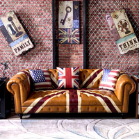 Canapé Chesterfield américain de style vintage, dossier capitonné, cuir véritable, design traditionnel avec drapeau anglais, pour salon, hôtel