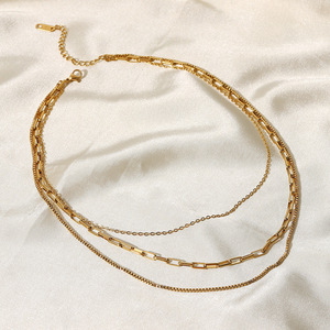 Colar de Correntes INS em Camadas, Joia de Aço Inoxidável 316, Corrente Retrô Banhada a Ouro 18K, Corrente Elo de Clipe de Papel, 3 Colares para Mulheres - Product Image 5